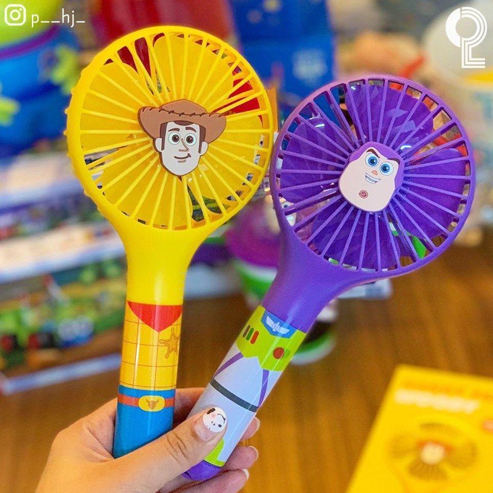 GS25限量版胡迪和巴斯光年电风扇包装，玩具总动员4品牌的清新颜色设计。